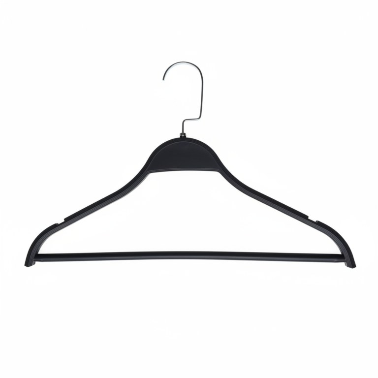 S4010 black rubber coated hanger with trouser bar