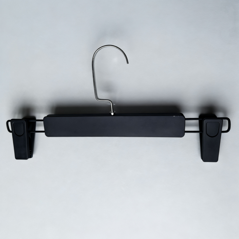 S703 black rubber coated clip hanger with two garment clips
