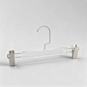 T110S Clear commercial plastic bottom hangers with clips for wholesale