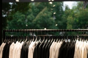 Retail apparel display with hangers for clothing brands