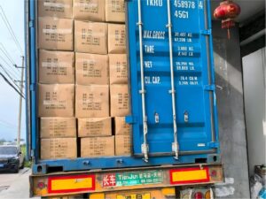Garment hangers loaded into shipping container