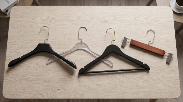Plastic clothes hanger hooks close up