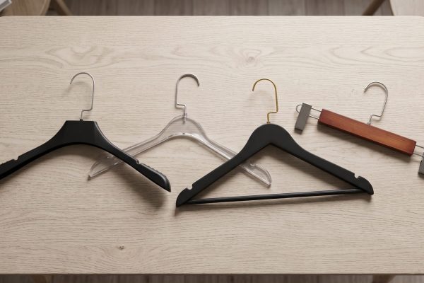 Plastic clothes hanger hooks close up